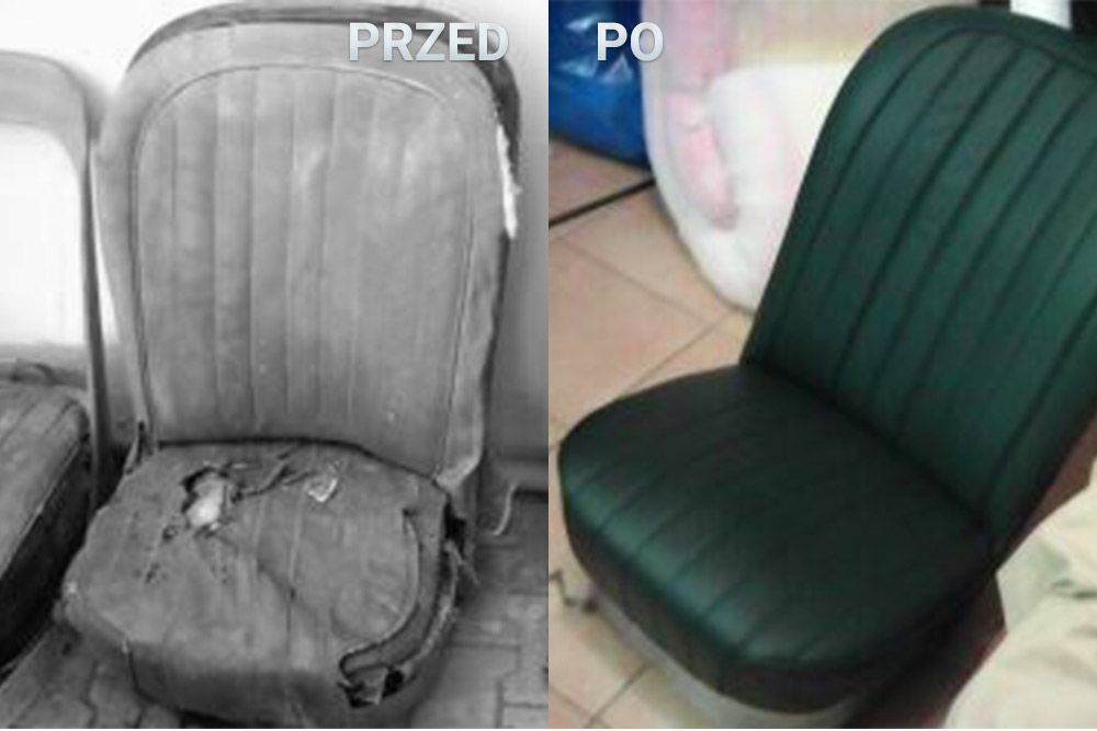 fotel w aucie przed i po renowacji